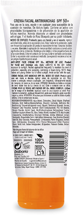 Crema Solar Anti-manchas SPF50+ Babaria